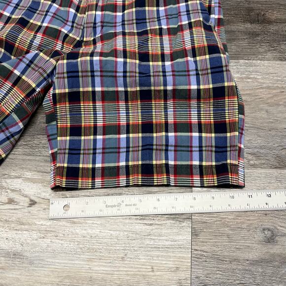Lands End Shorts Blue Yellow Mens 32 Traditional‎ Fit Madras Plaid Flat Front - Picture 9 of 10